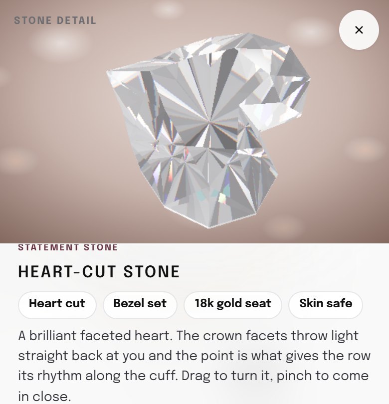 Heart-cut stone close-up in 3D
